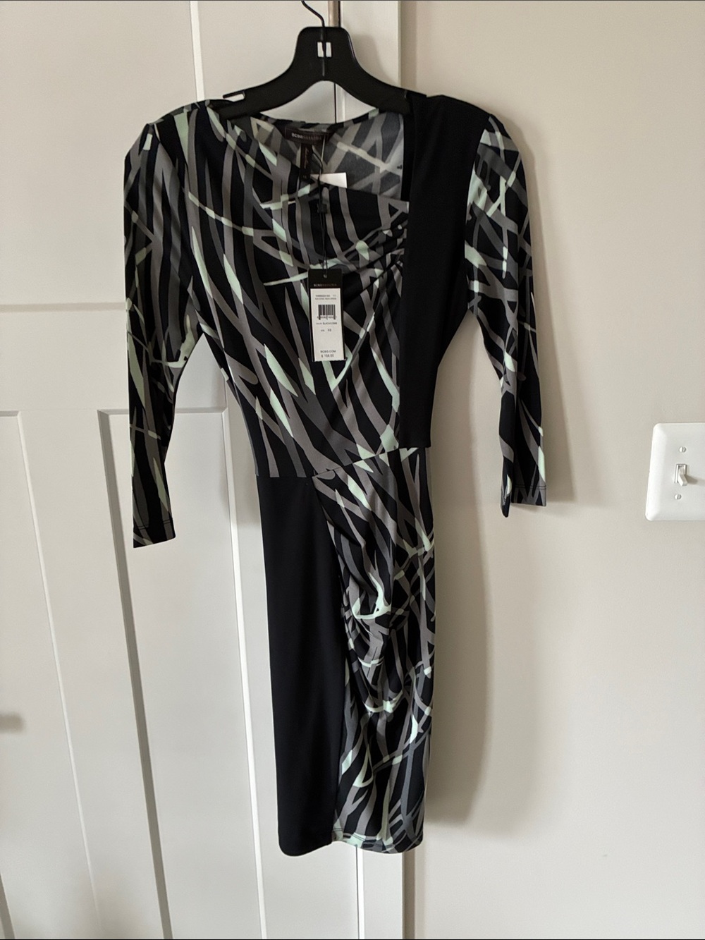 BCBGMaxAzria Black Abstract-Stripe Long Sleeve Sheath Dress